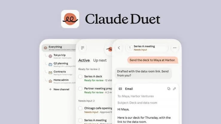 Claude Duet app showing active tasks and a drafted email waiting for the user’s approval
