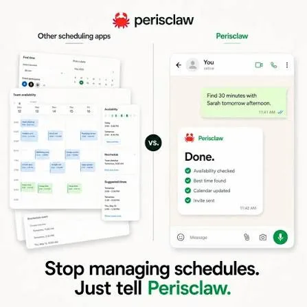 Perisclaw vs other scheduling apps: the WhatsApp AI assistant books a meeting from one message