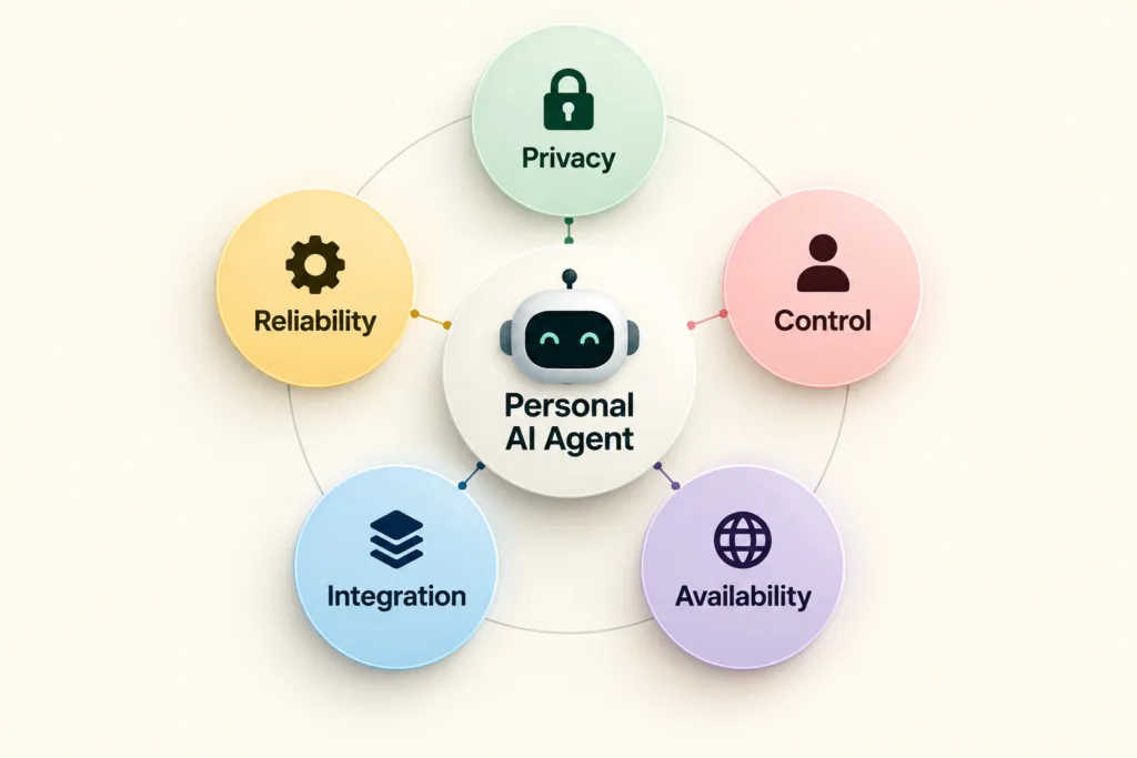 Five trust factors for a personal AI agent: privacy, control, availability, integration and reliability